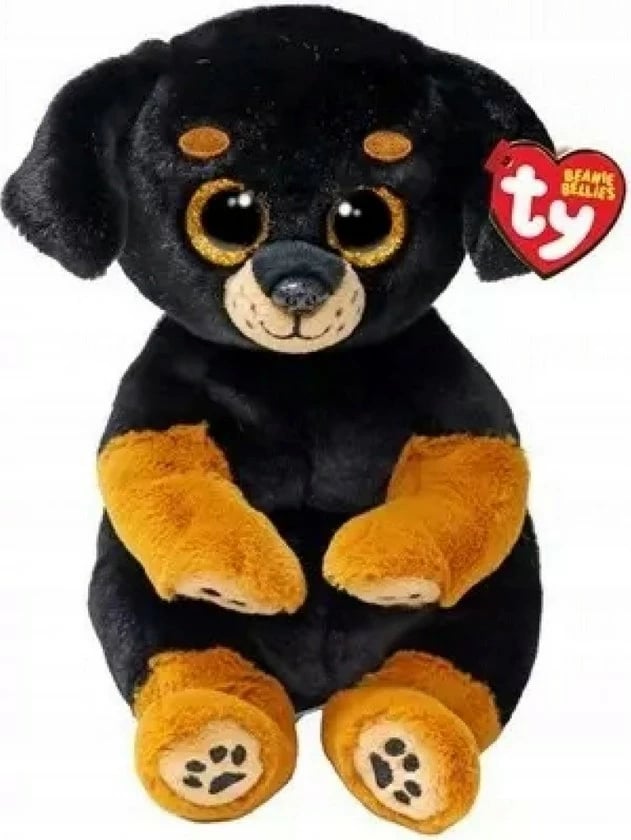 Lodër pelushi TY Rottweiler, 15 cm, zi/kafe