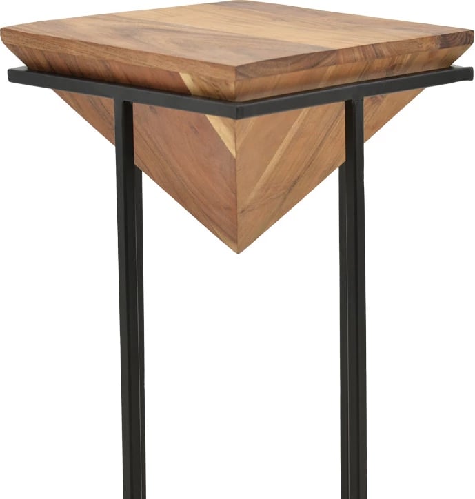 Tavolinë anësore Miles II, dru akacie i fortë, ngjyrë natyrale, këmbë metalike të zeza, 29x29x54cm