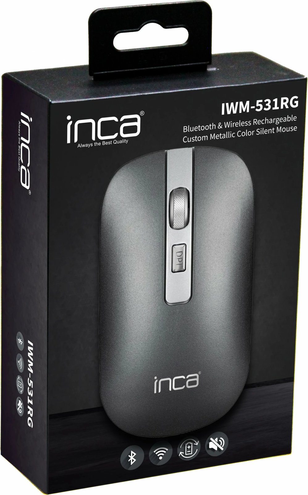 Maus Inca IWM-531RG, wireless & Bluetooth, 1600 DPI, akku, argjend