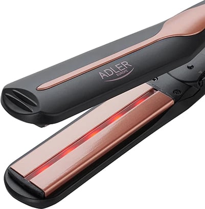 drejtues flokësh infrared, Adler AD 2318, pllaka qeramike 11x3 cm, rregullim temperature 150-230°C, 35W (max 120W), e zezë/rozë e artë