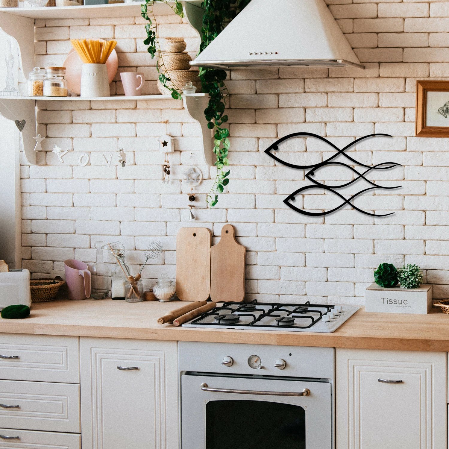 Aksesor dekorativ metalik për mur, Wallity, peshk