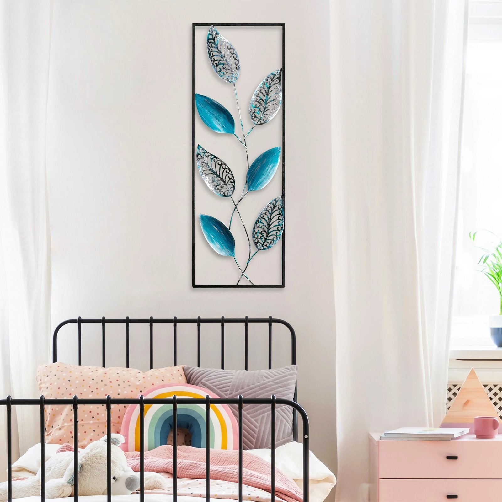 Aksesor dekorativ metalik për mur, gjethe, Wallity, shumëngjyrësh, 32x90cm