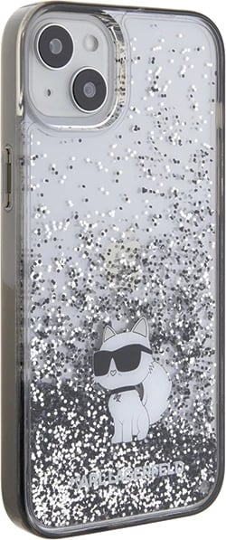 Mbështjellës Karl Lagerfeld Liquid Glitter Choupette për iPhone 15 Plus, Transparent, Silver