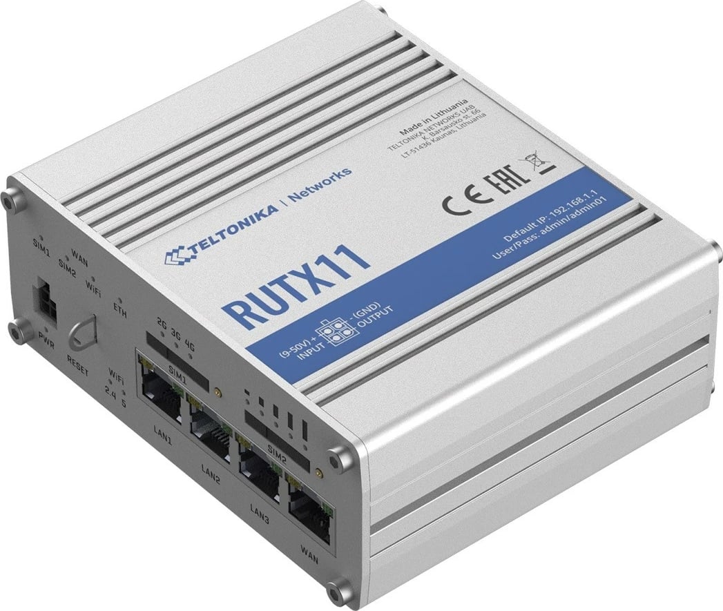Router LTE TELTONIKA RUTX11, WiFi, BLE, GNSS, 4x Ethernet, alumini