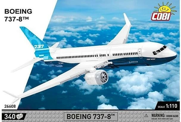 Set ndërtimi Cobi Klocki Boeing 737-8, 340 pjesë, bardhë/blu