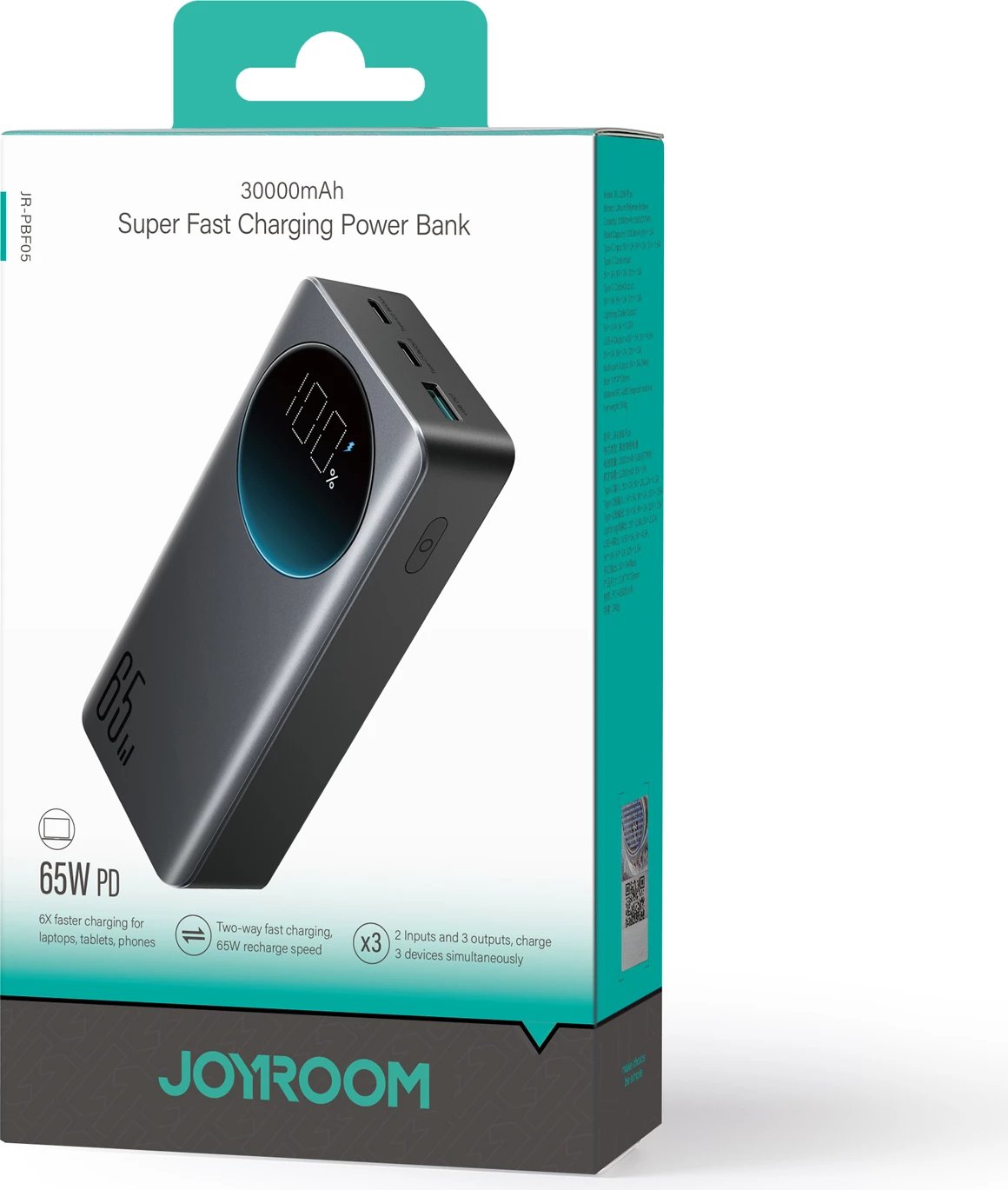 Power bank Joyroom JR-PBF05, 30000mAh, 65W, me ekran dixhital, e zezë