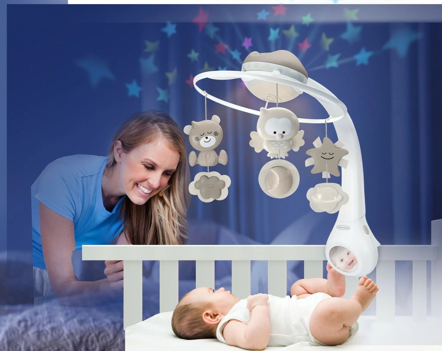 Karusel muzikor 3-në-1 B-kids Infantino, për foshnje, bezhë/bardhë