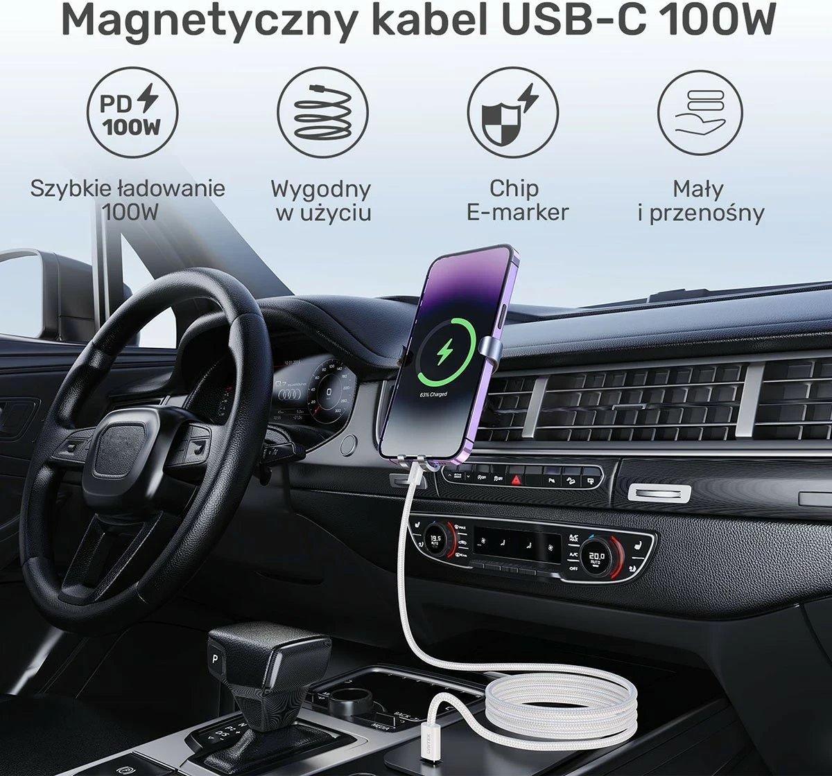 Kabëll Unitek USB-C PD 100W 1m, bezhë Kabëll Unitek USB-C PD 100W 1m, bezhë