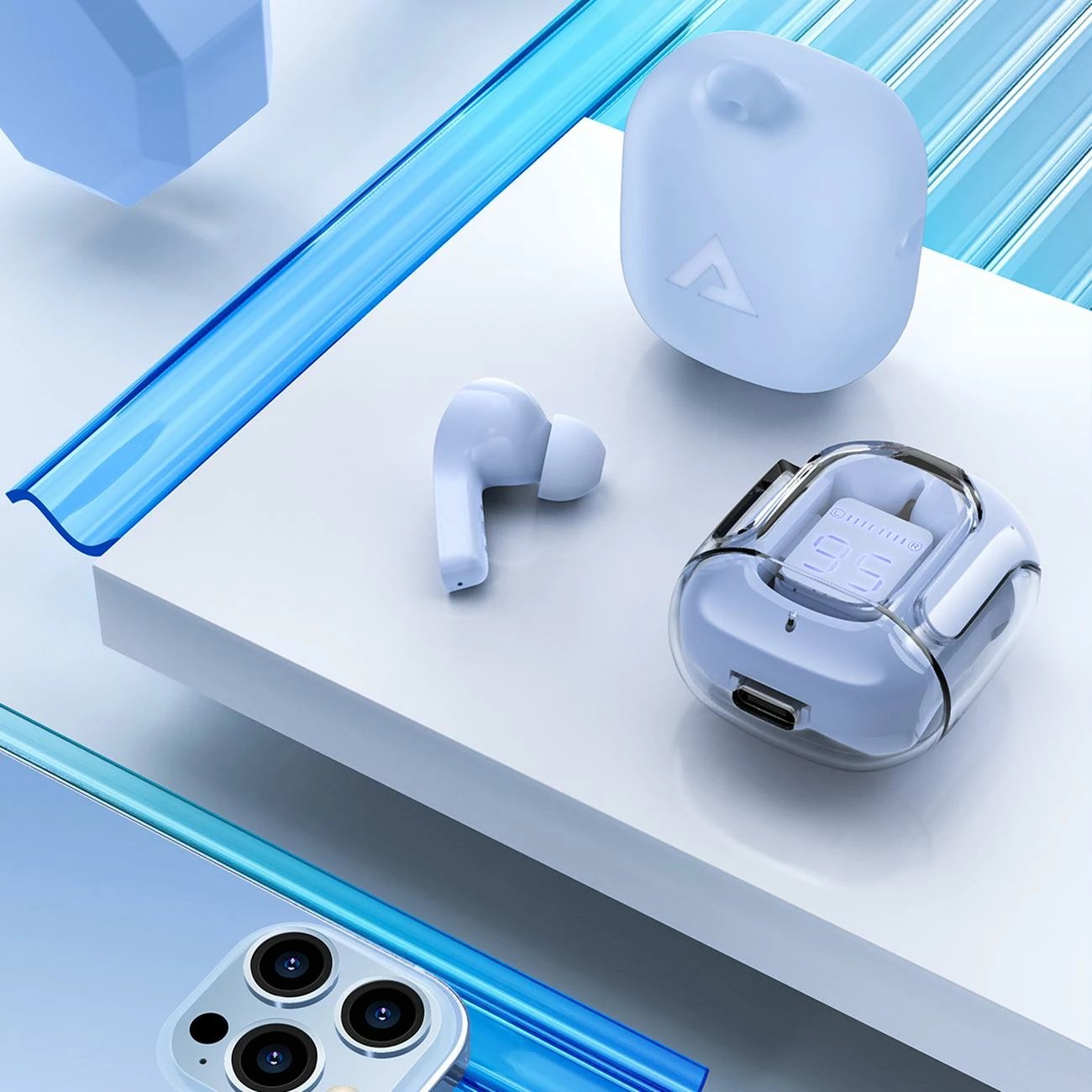 Kufje Acefast T6 TWS wireless, Bluetooth, me ekran LED, Light Blue