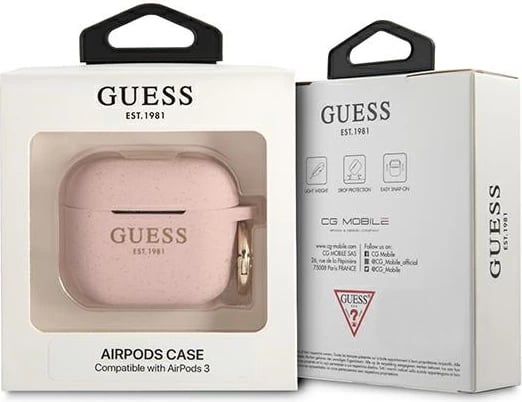 Mbështjellës Guess për AirPods 3, silikon, rozë me shkëlqim