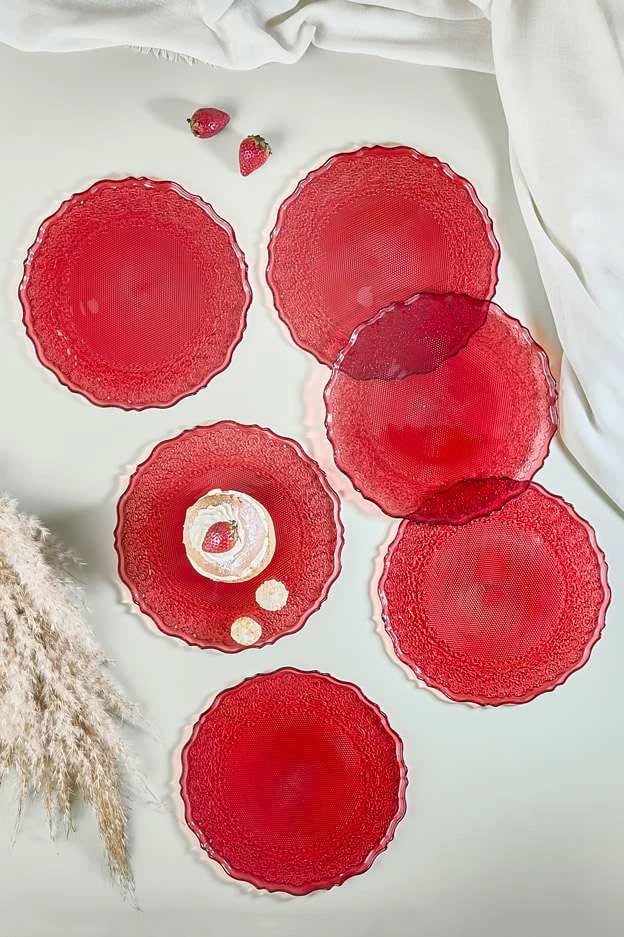 Set pjatash ëmbëlsirash, 6 copë, ngjyrë e kuqe, Hermia Concept, Goblen6