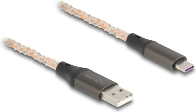 Kabllo USB DeLOCK 2.0, Type-A në Type-C, 1m, RGB, transparent