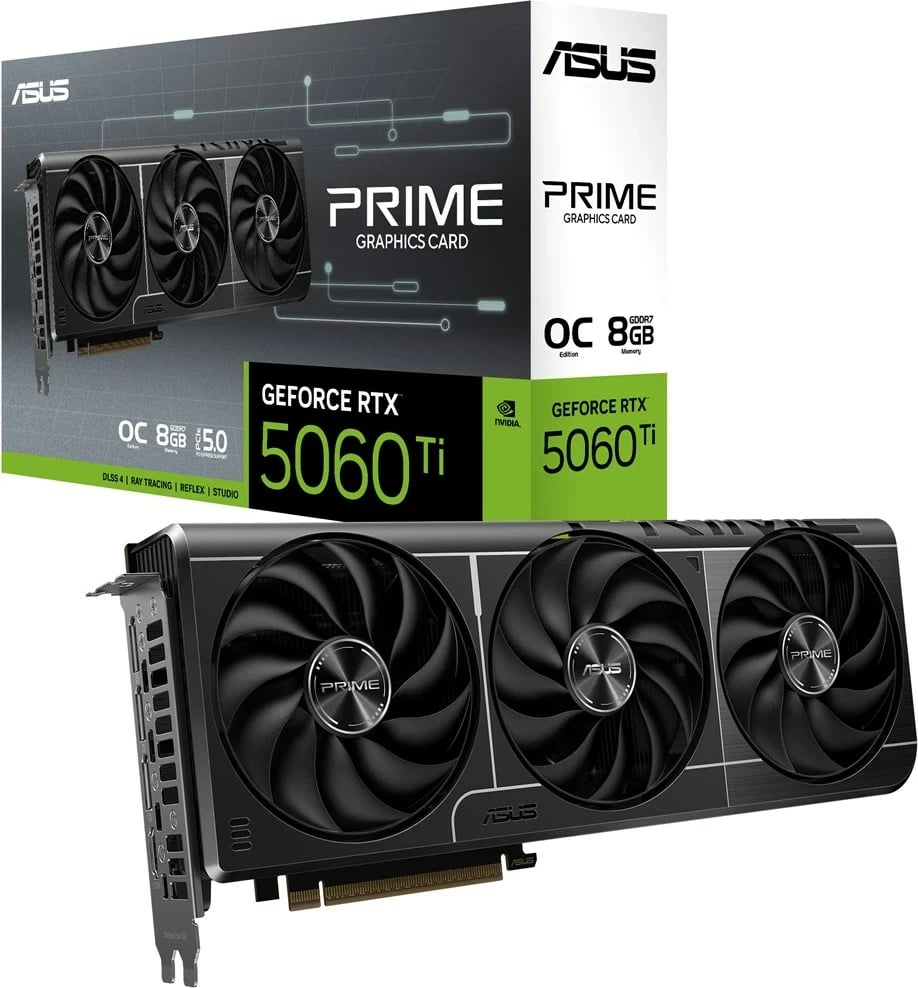 Kartelë grafike ASUS Prime RTX5060TI-O8G, NVIDIA GeForce RTX 5060 Ti, 8 GB GDDR7, e zezë