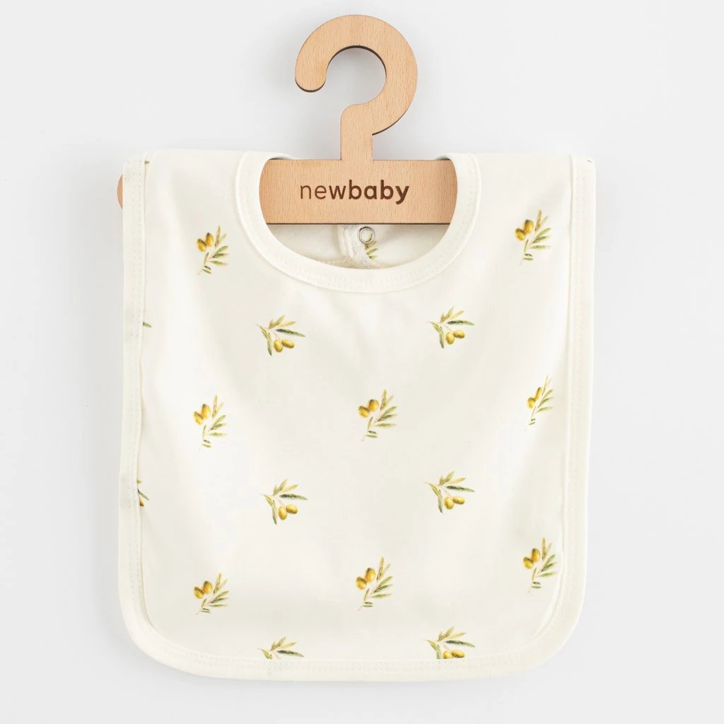 baveta bebe, New Baby, Olives, 100% pambuk organik, me kapëse snap, bezhë