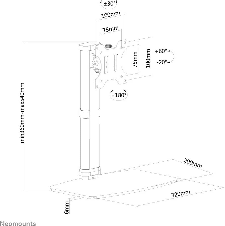 Mbajtës tavoline Neomounts Newstar FPMA-D890WHITE, për monitor deri 30 inç, rregullim lartësie, i bardhë