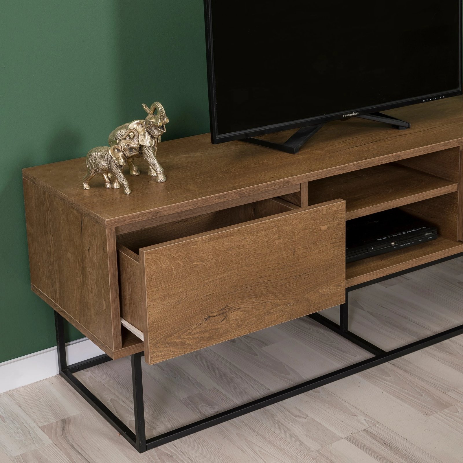 Set mobiljesh për dhomë dite, Skye Decor, Laxus Takım 4, ngjyrë arre dhe e zezë