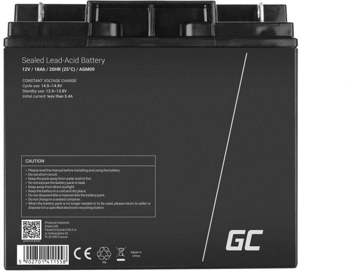 Bateria për modele RC Green Cell AGM09, 12V, e zezë Bateria për modele RC Green Cell AGM09, 12V, e zezë