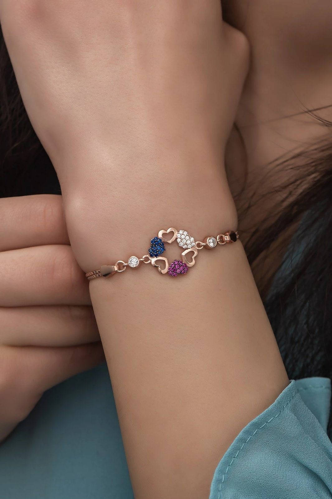 Byzylyk argjendi Jumeon, ngjyrë rozë e artë, fuksia, kaltër e errët, kaltër, NRZ99292