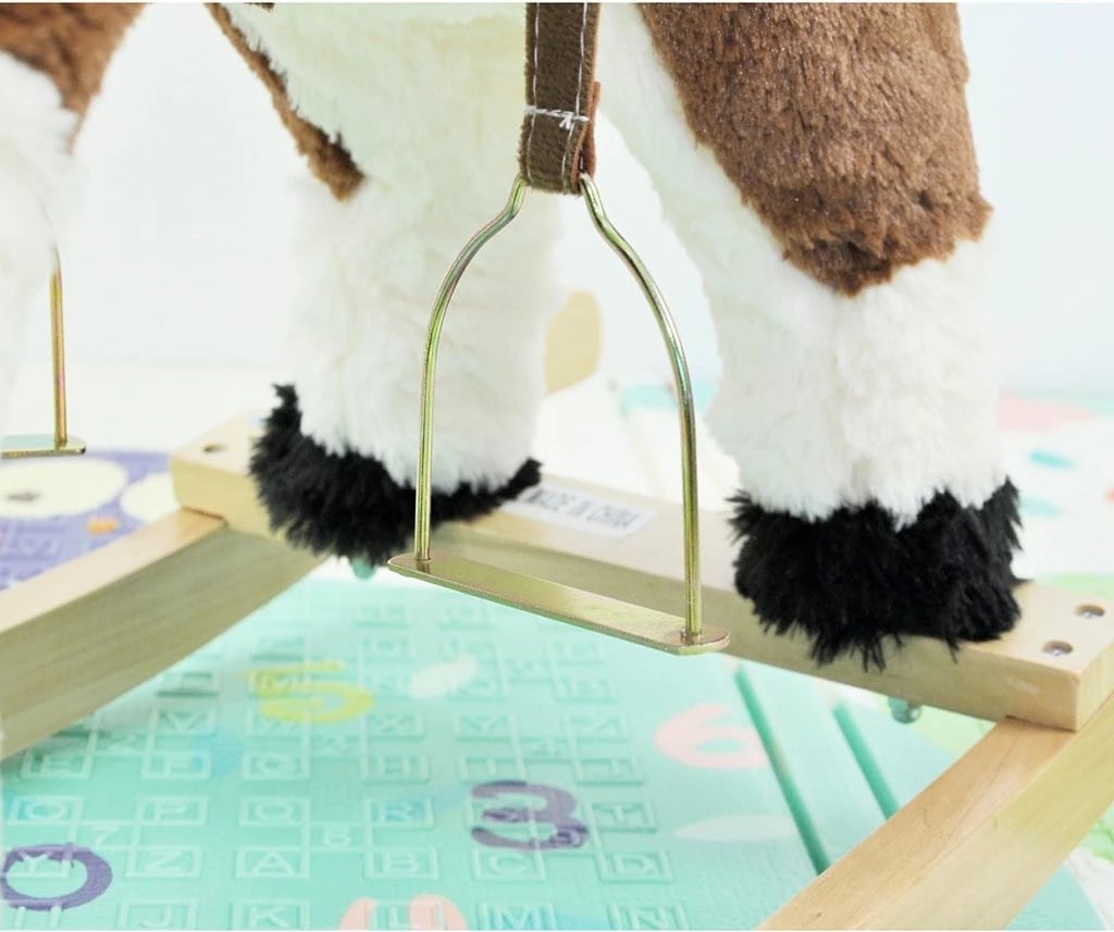 Kalë lëkundës me melodi, Milly Mally Jurášek, i butë plush, kornizë druri e çmontueshme, 3x AA, ngarkesë deri 30 kg, kafe e errët