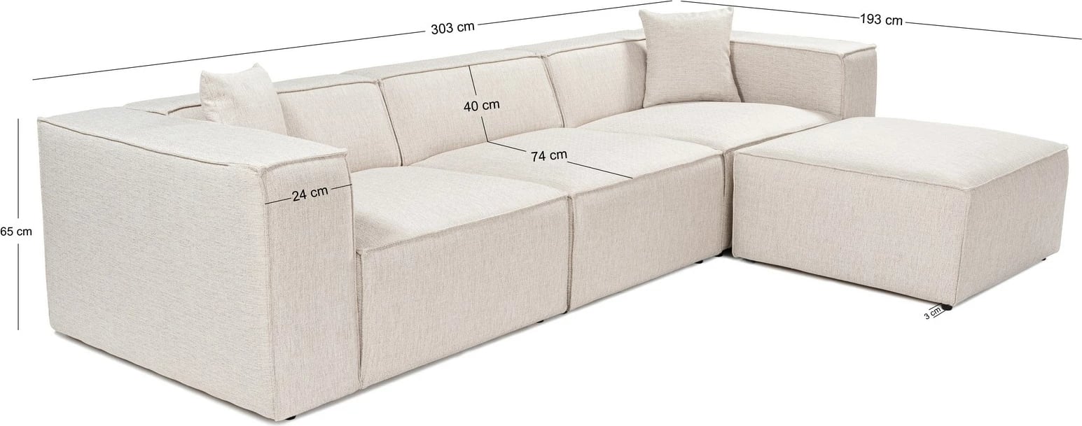 Këndare Lora, ngjyrë kafe e çelët, me pouffe, 4 pjesë