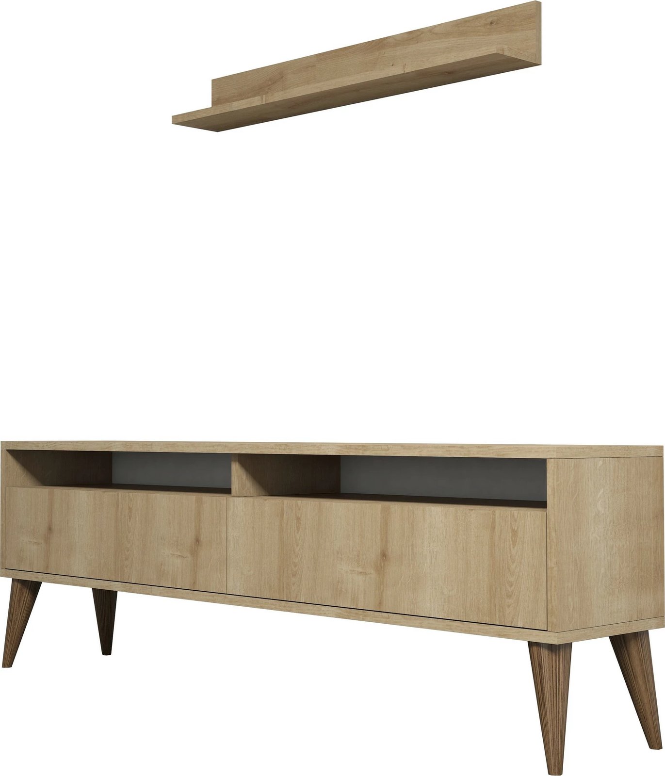 Set komodë TV me raft muri, ngjyrë lisi, Hanah Home, Best