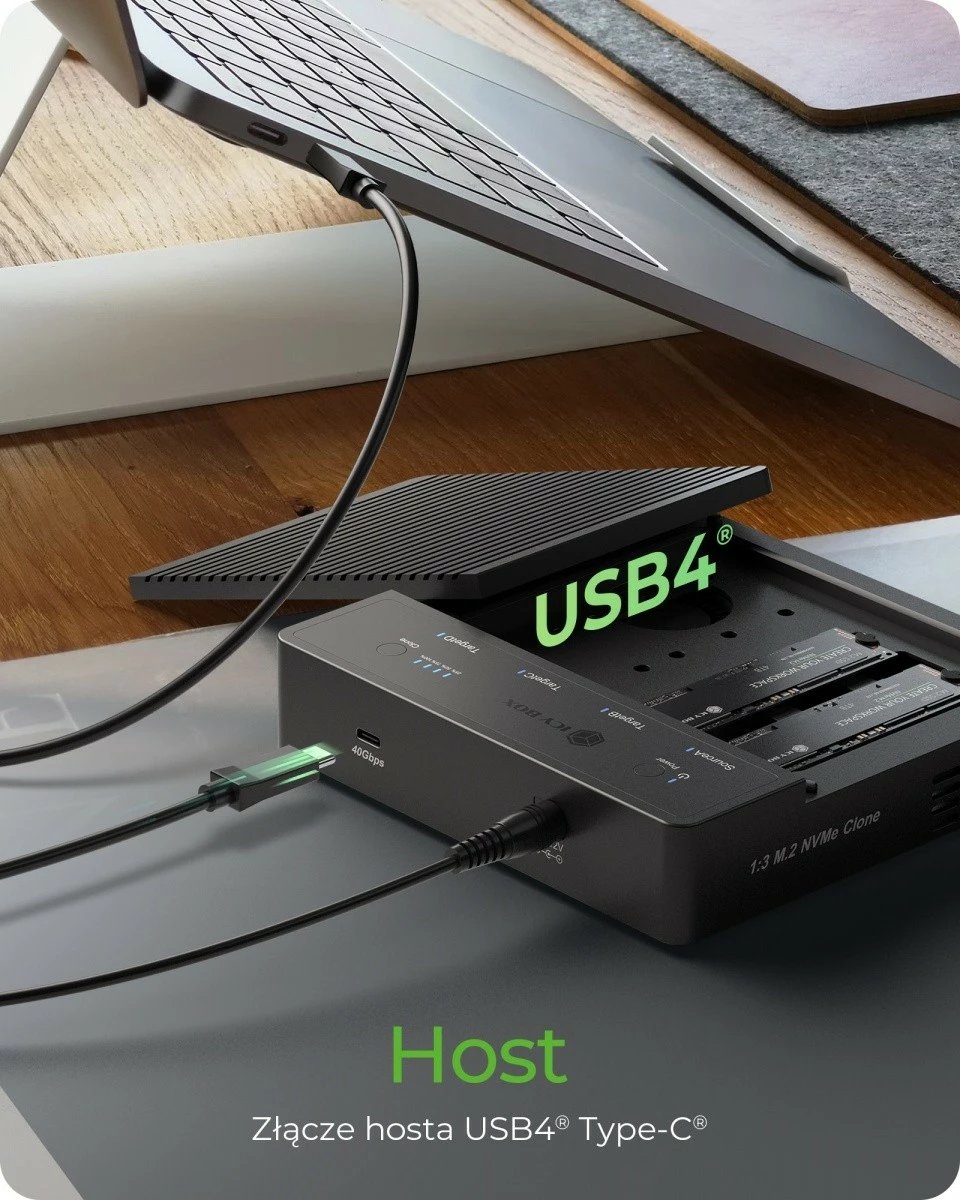Duplikator SSD NVMe M.2 IcyBox IB-4013MCL-C4, 4 slote, USB4, i zi