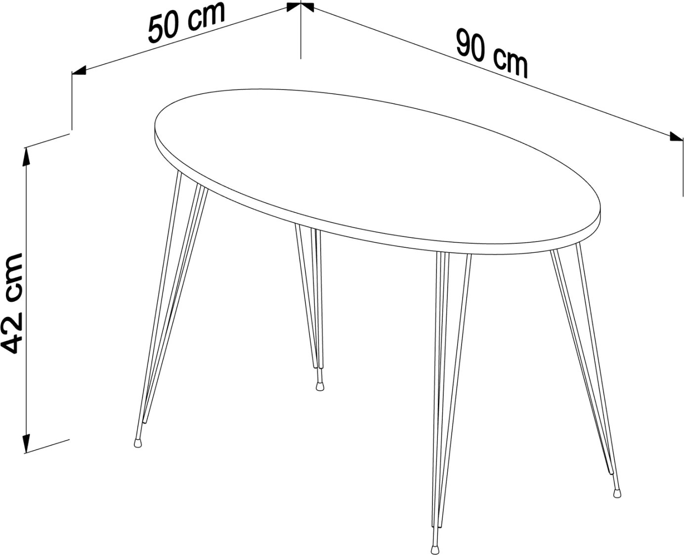 Tavolinë kafeje ovale, ngjyrë druri natyral, këmbë metali të zeza, GRANIT FH18177.04, 90x50x42 cm