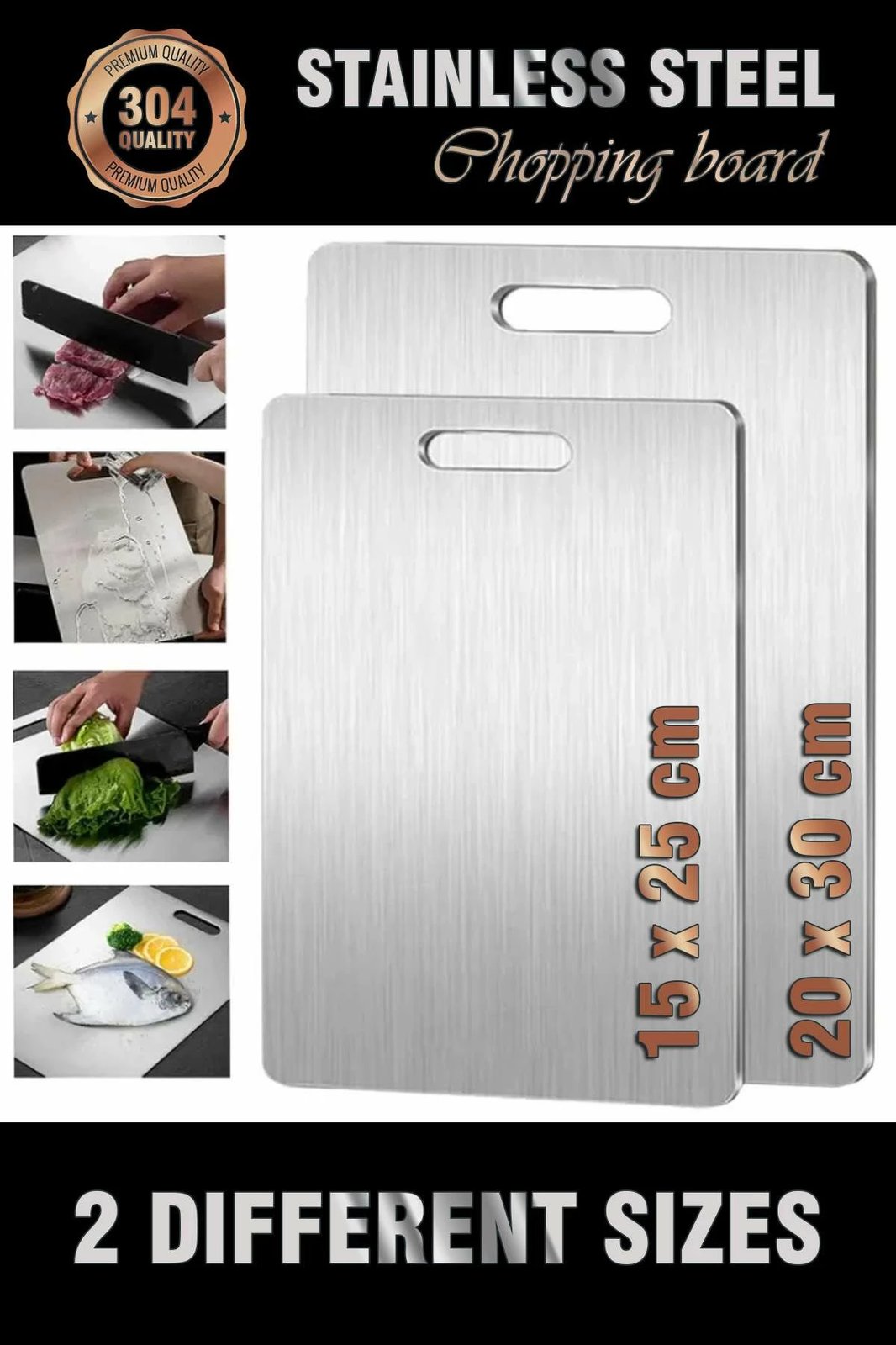 Set dërrasash për prerje, inox, argjend, 2 copë, 20x30cm dhe 15x25cm
