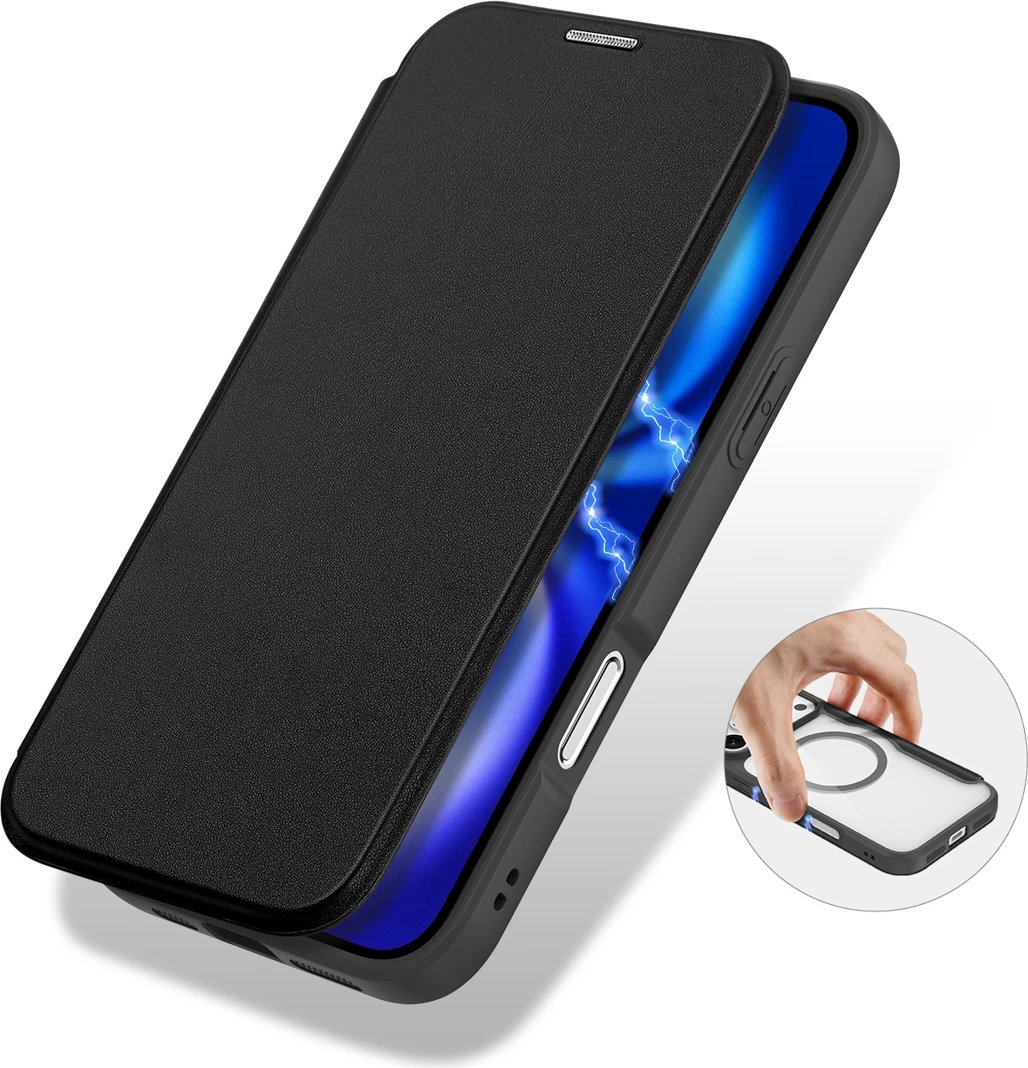Mbështjellës Dux Ducis Skin X Pro për iPhone 17 Pro Max, me portofol, MagSafe, i zi
