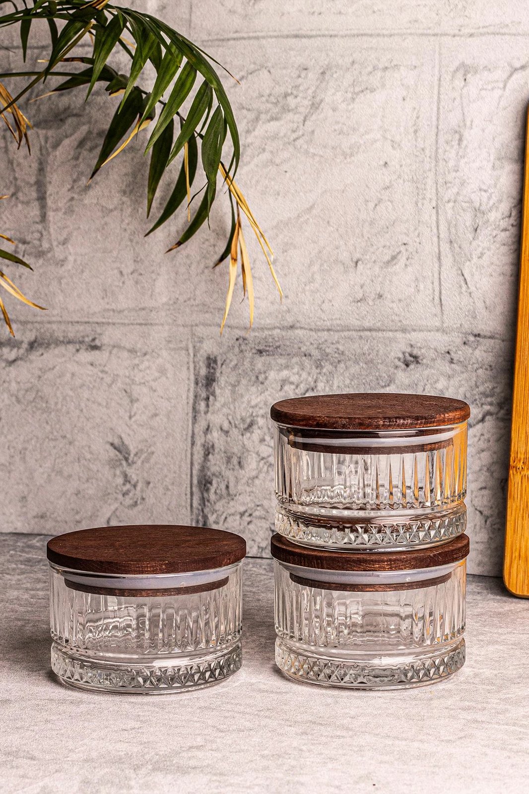 Set tasash prej qelqi me kapak druri, 6 copë, Hermia Concept, Bella 3