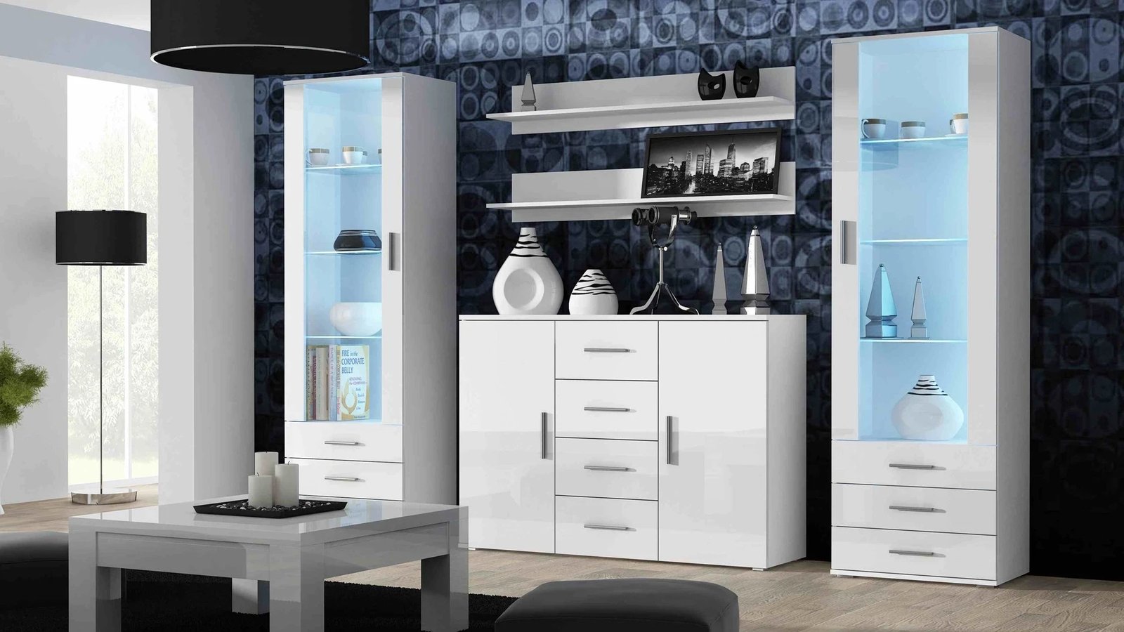 Rafte Cama, 125cm, 2 copë, të bardha mat