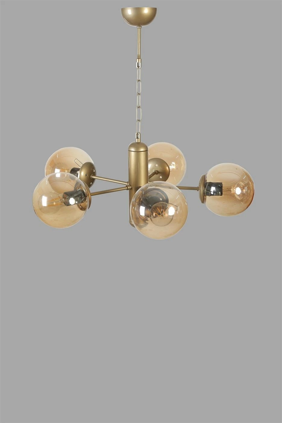 Llambë tavani Opviq, Bankok, 5 drita, ngjyrë amber dhe ari, balonë qelqi