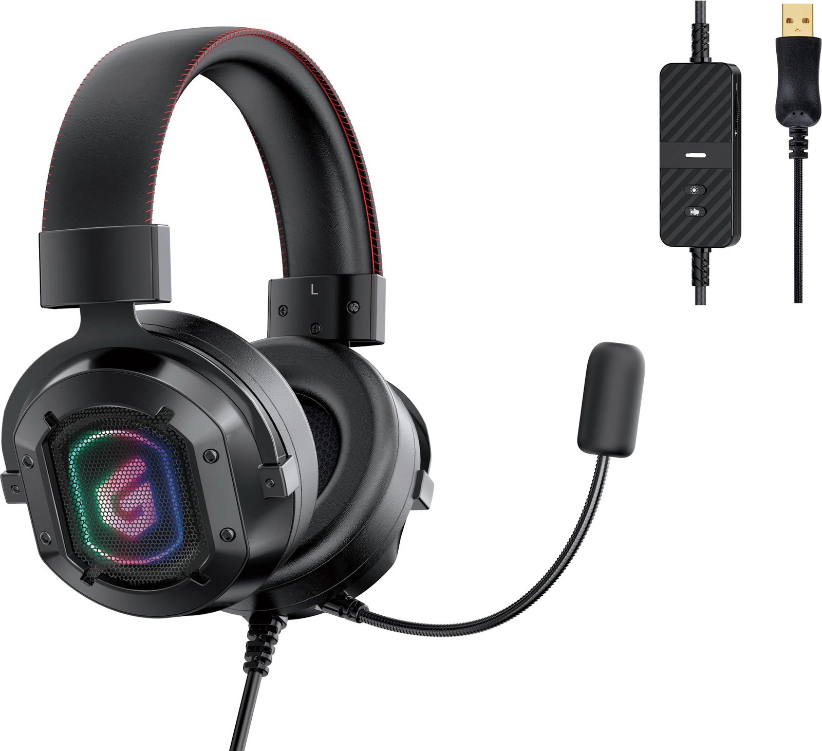 Kufje gaming Conceptronic USB Mikro 7.1, me ndriçim RGB, 2.2m, e zezë