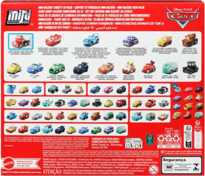 Set vetura të vogla metalike Mattel Cars HYK81, 15 copë, shumëngjyrëshe