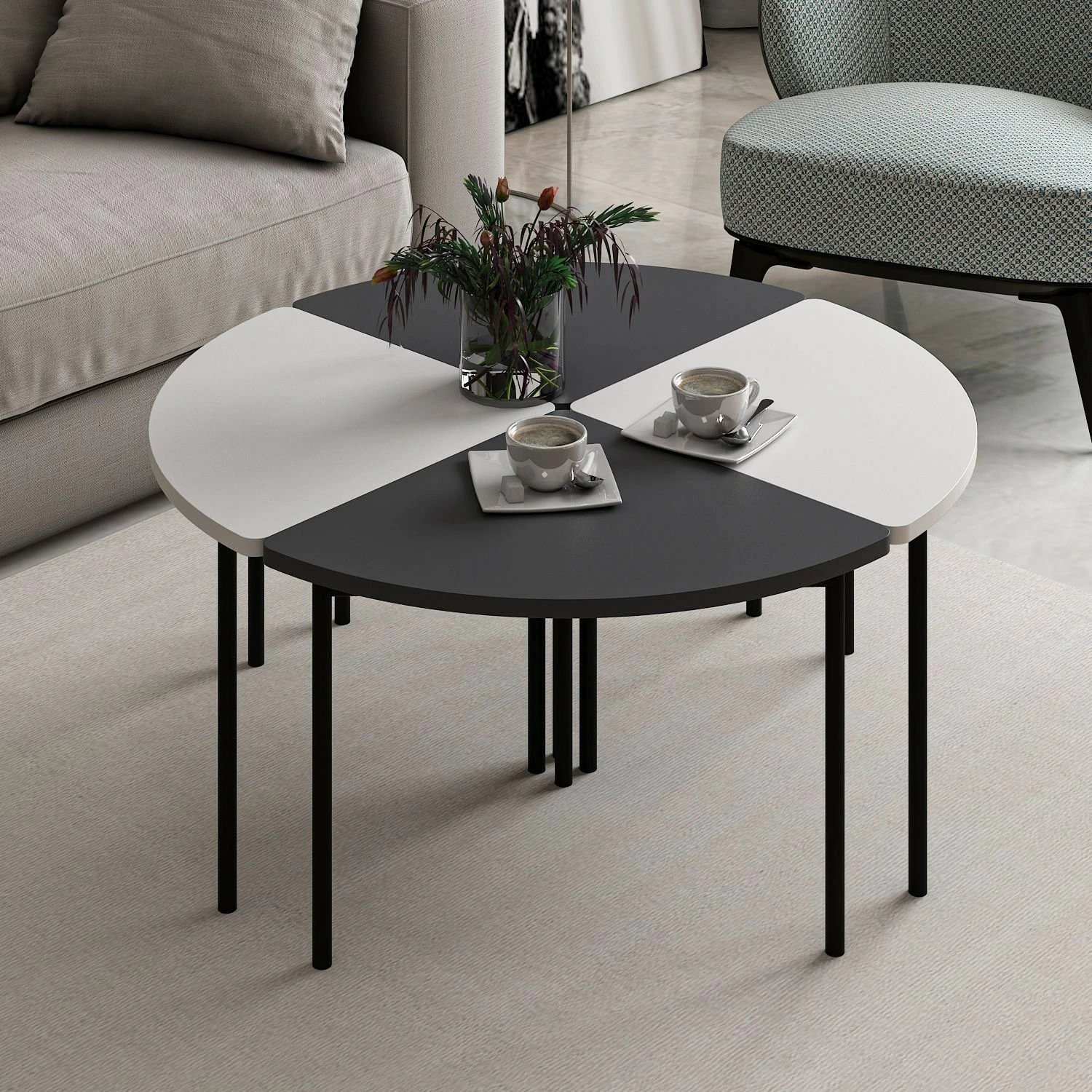 Set tavolinash kafeje Skye Decor, Emma - 8920, e bardhë dhe antracit