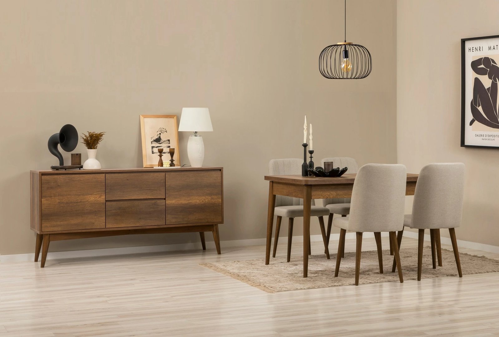 Set tavoline e zgjatshme me karrige dhe konsol (6 copë), Skye Decor, Vina 01 1005, ngjyrë arre, krem