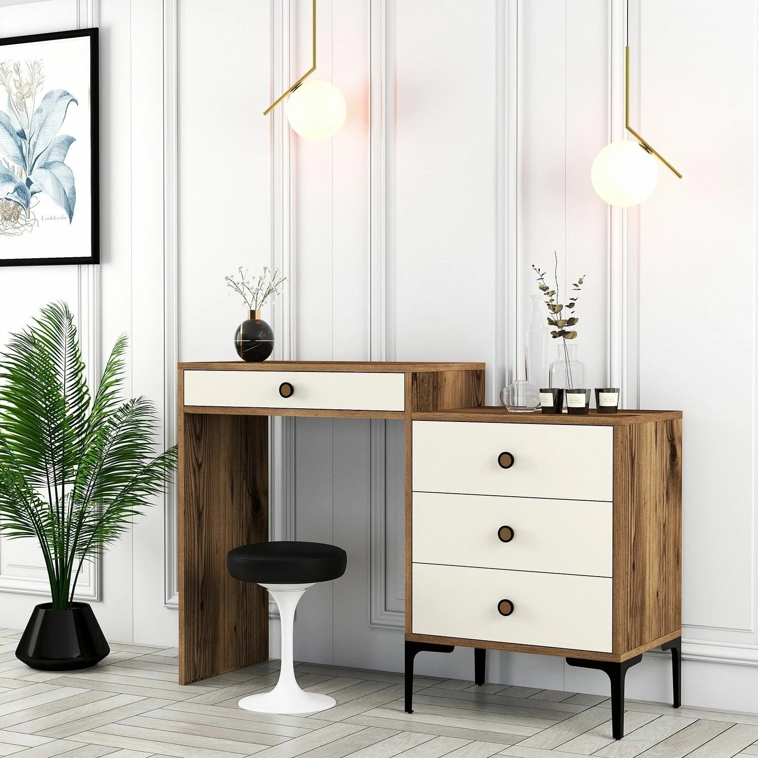 Tavolinë grimimi Hanah Home, Lizbon 554, ngjyrë arre dhe krem