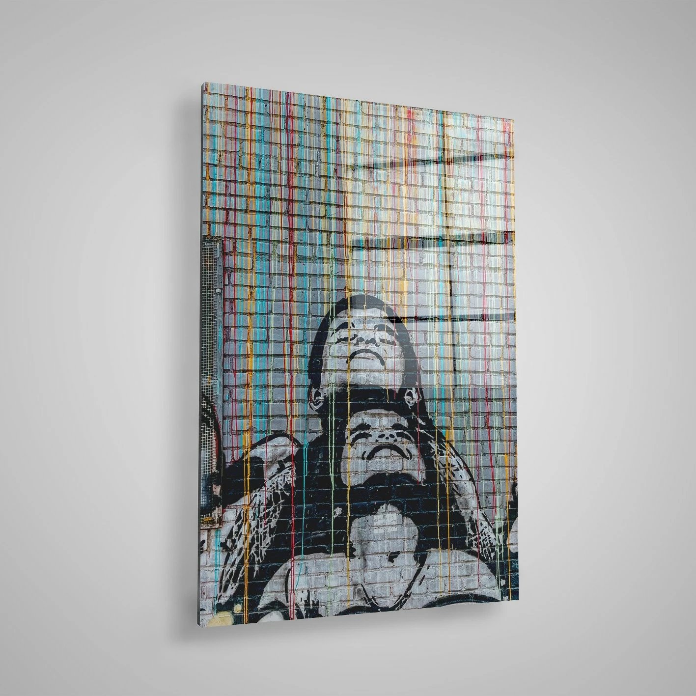 Pikturë dekorative prej xhami të temperuar, Banksy, shumëngjyrëshe, 45x65cm