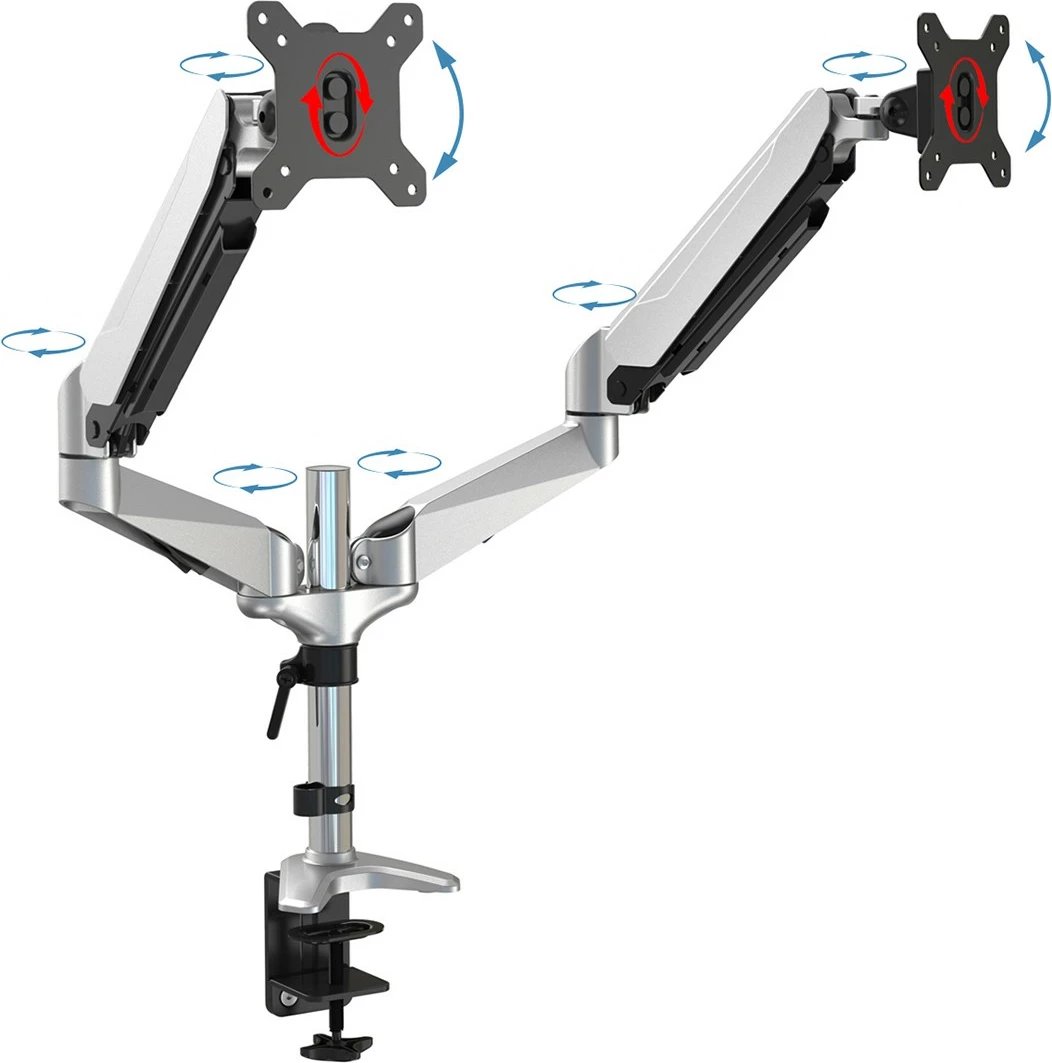 Mbajtës monitori Digitus universal për 2 ekrane, kapëse tavoline, 17-27 inç, zi/argjendtë