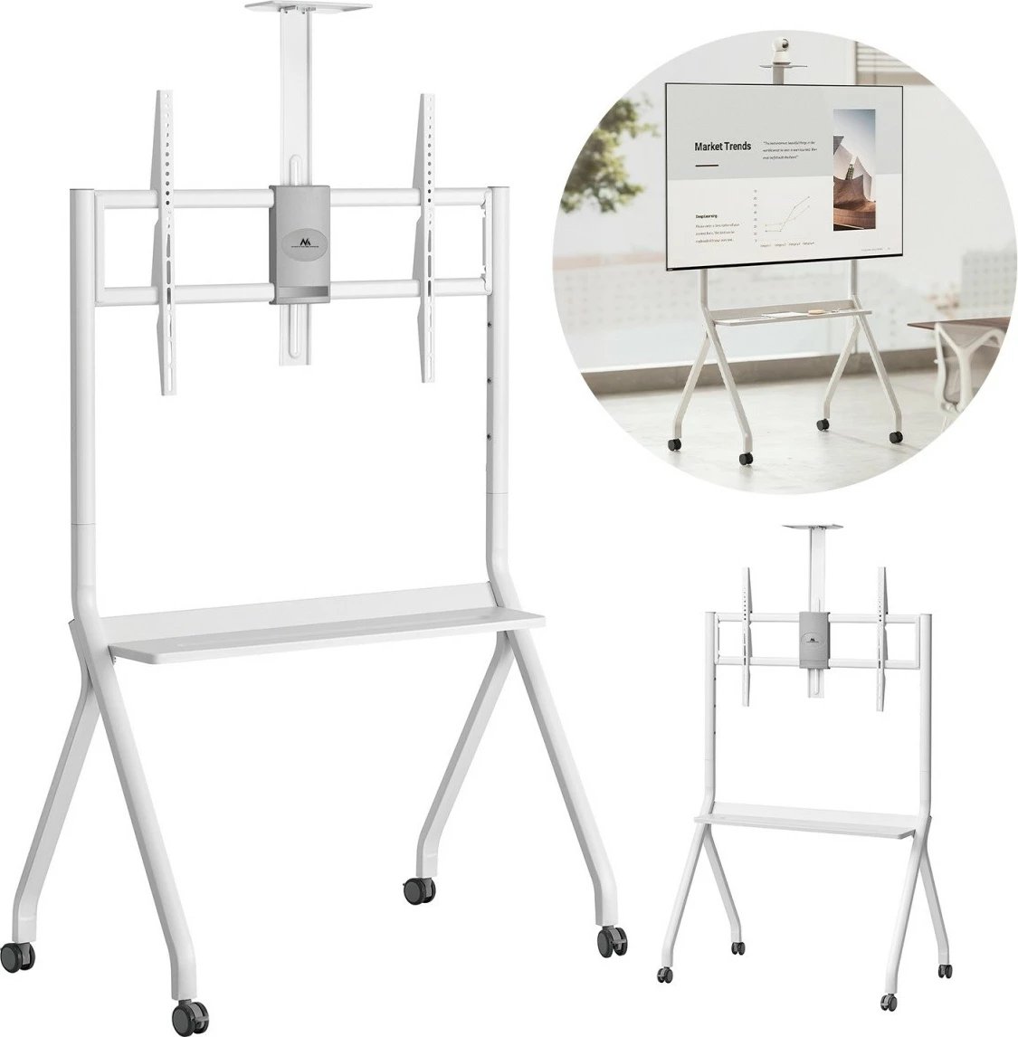 stendë TV me rrota, Maclean MC-114 W, 55–100", 120 kg, VESA deri 900×600, e bardhë