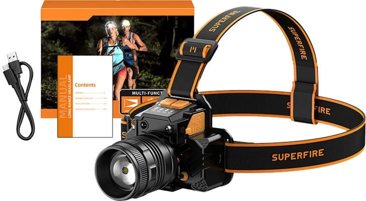 Dritë koke Superfire HL58, 350 lumen, USB-C, e zezë