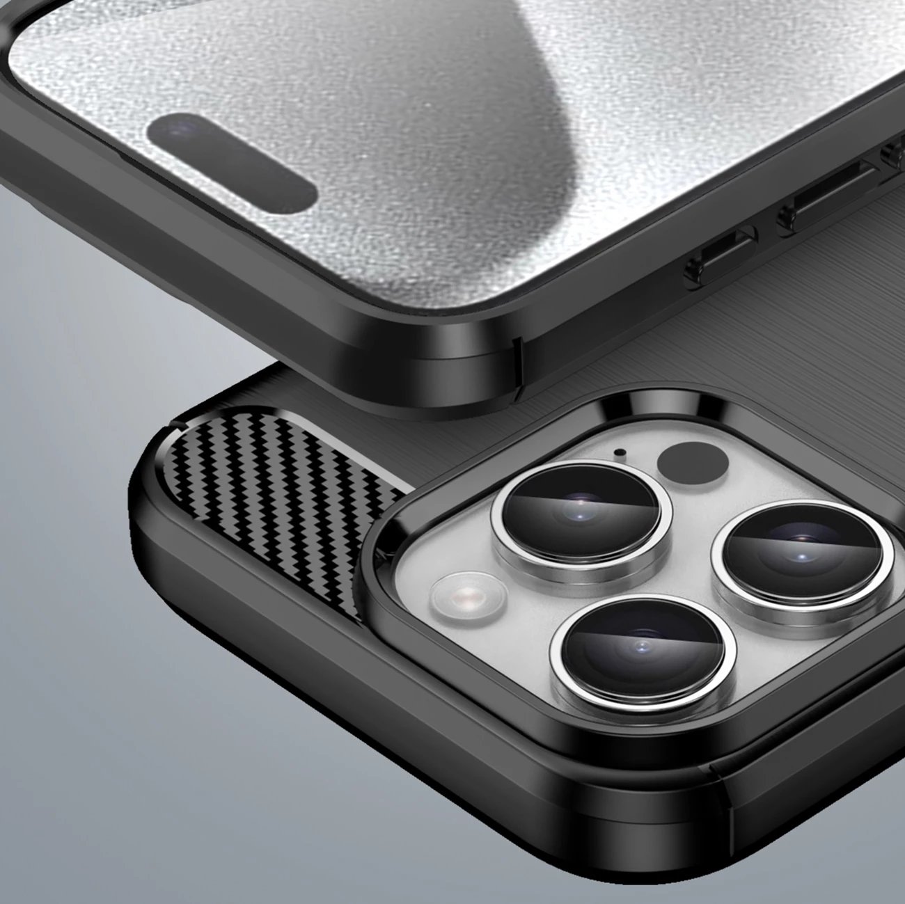 Mbështjellës Hurtel Carbon Case për iPhone 16 Pro, TPU, i zi