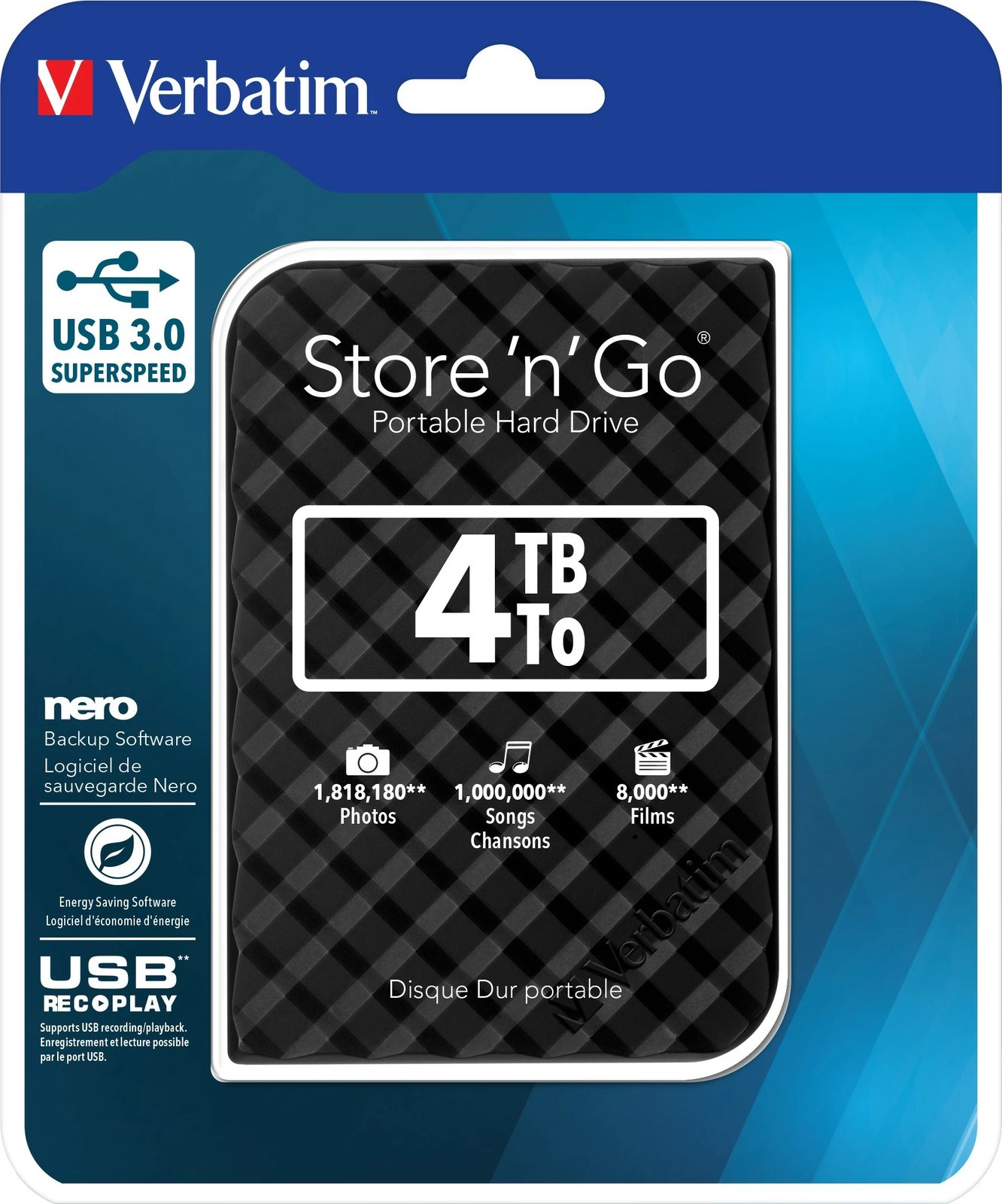 Hard disk i jashtëm Verbatim Store'n Save Gen2 4TB, USB 3.0, zi
