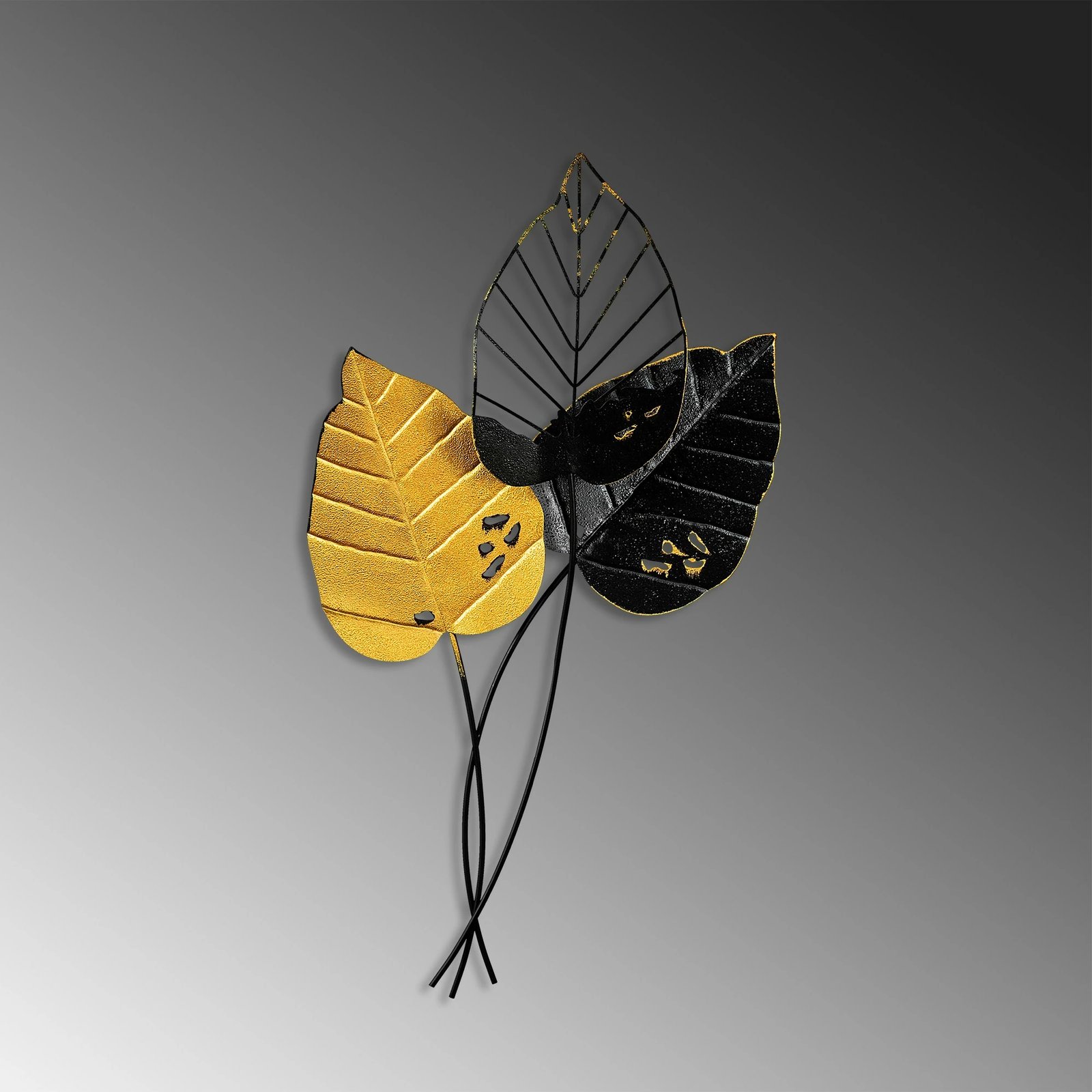 Aksesor dekorativ metalik për mur, Wallity, Fall 2, verdhë dhe e zezë, 45x85cm