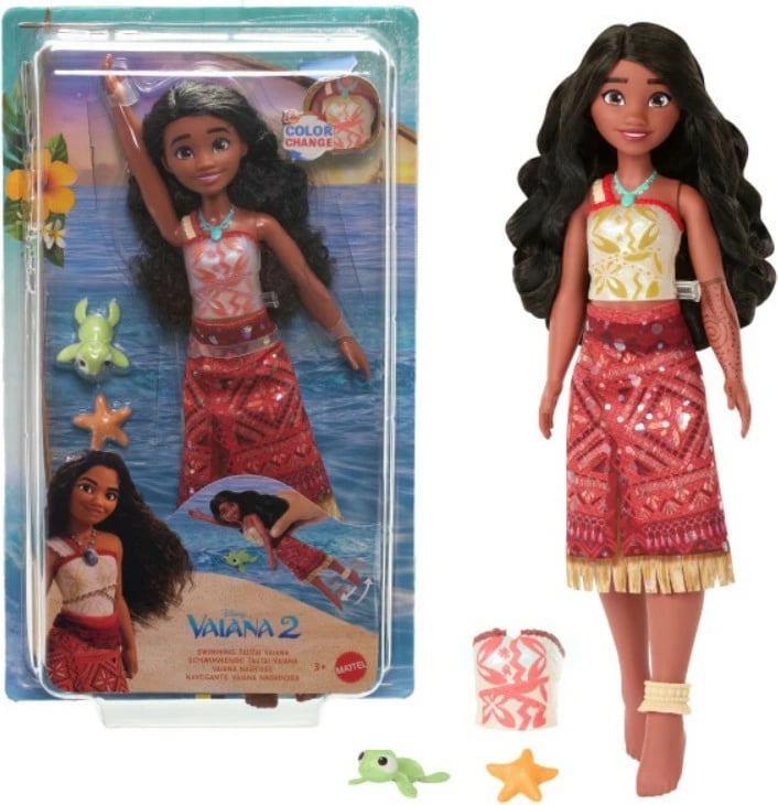 Kukull Disney Princess Moana 2 Mattel JFF09, me ndryshim ngjyre dhe veprim noti, me breshkë dhe yll deti
