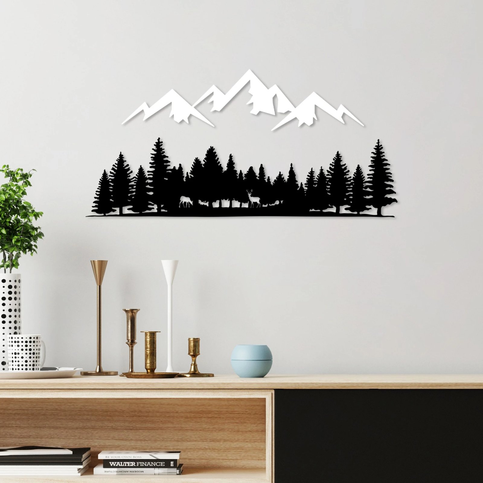 Aksesor dekorativ metalik për mur, Wallity, natyrë dhe male - 6