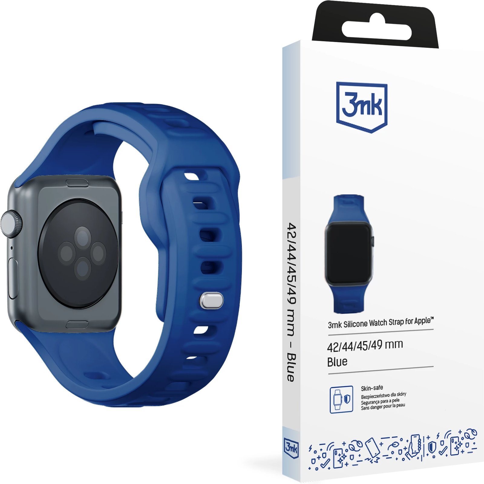 Rrip silikoni për Apple Watch 3mk, 42/44/45/49 mm, Blu