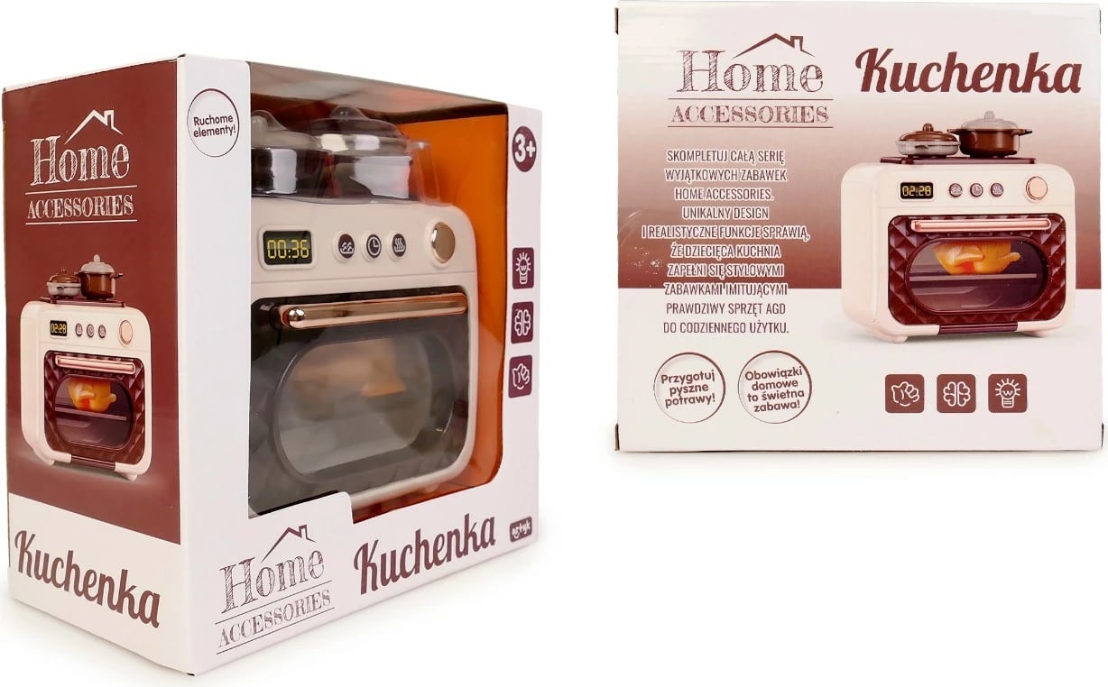 Sobë/furrë lodër me dritë, Artyk, 180507, me melodi, 12 cm, punon me 2x AA (pa bateri), set tigan + tenxhere + gjeldeti, bezhë/kafe/krem