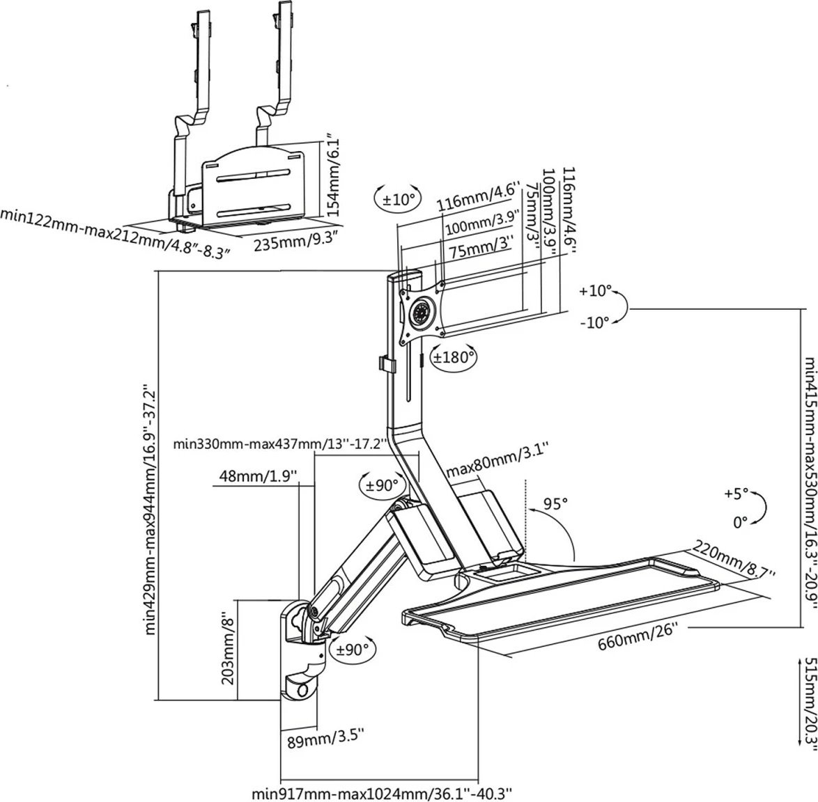 Mbajtëse muri për monitor dhe tastierë Maclean MC-838, për kompjuter, e zezë