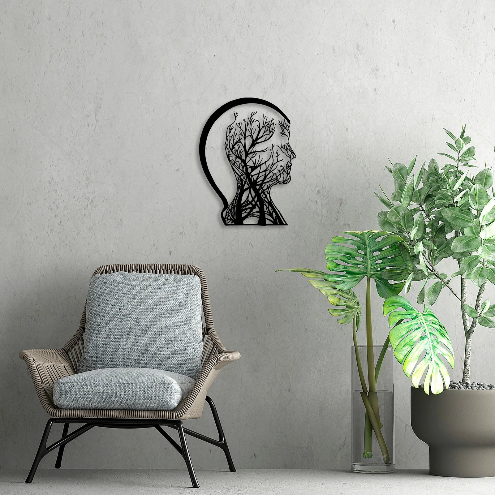 Aksesor dekorativ metalik për mur, Wallity, Tree Man - 322, ngjyrë e zezë, 52x70cm